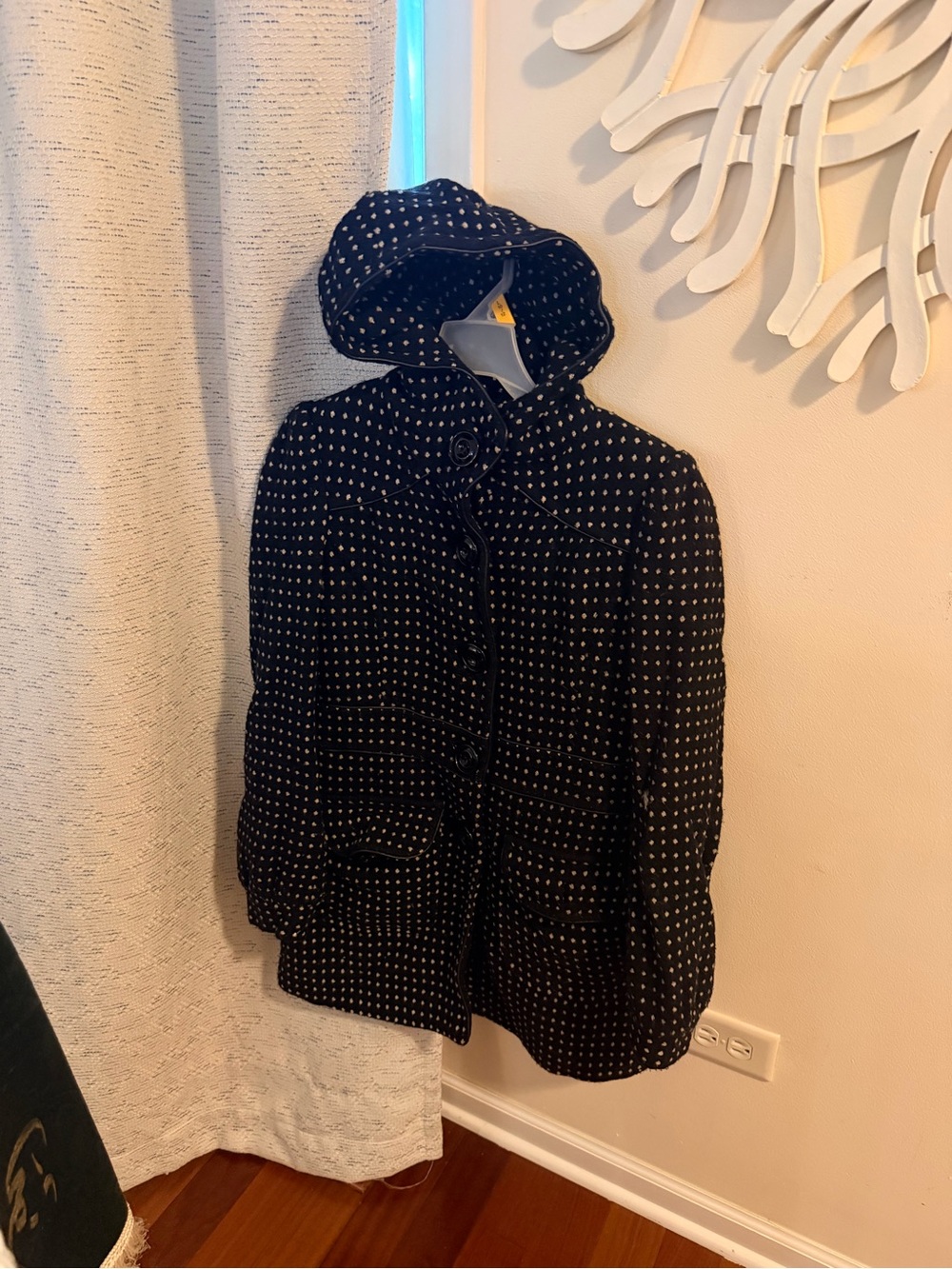 Women GUESS black Polka Dot Hooded Coat